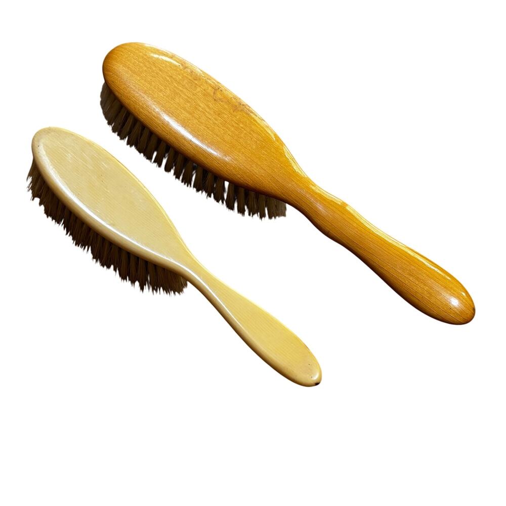 Vintage Royal Sweden boar bristle brush wood handle hairbrush + celluloid handle